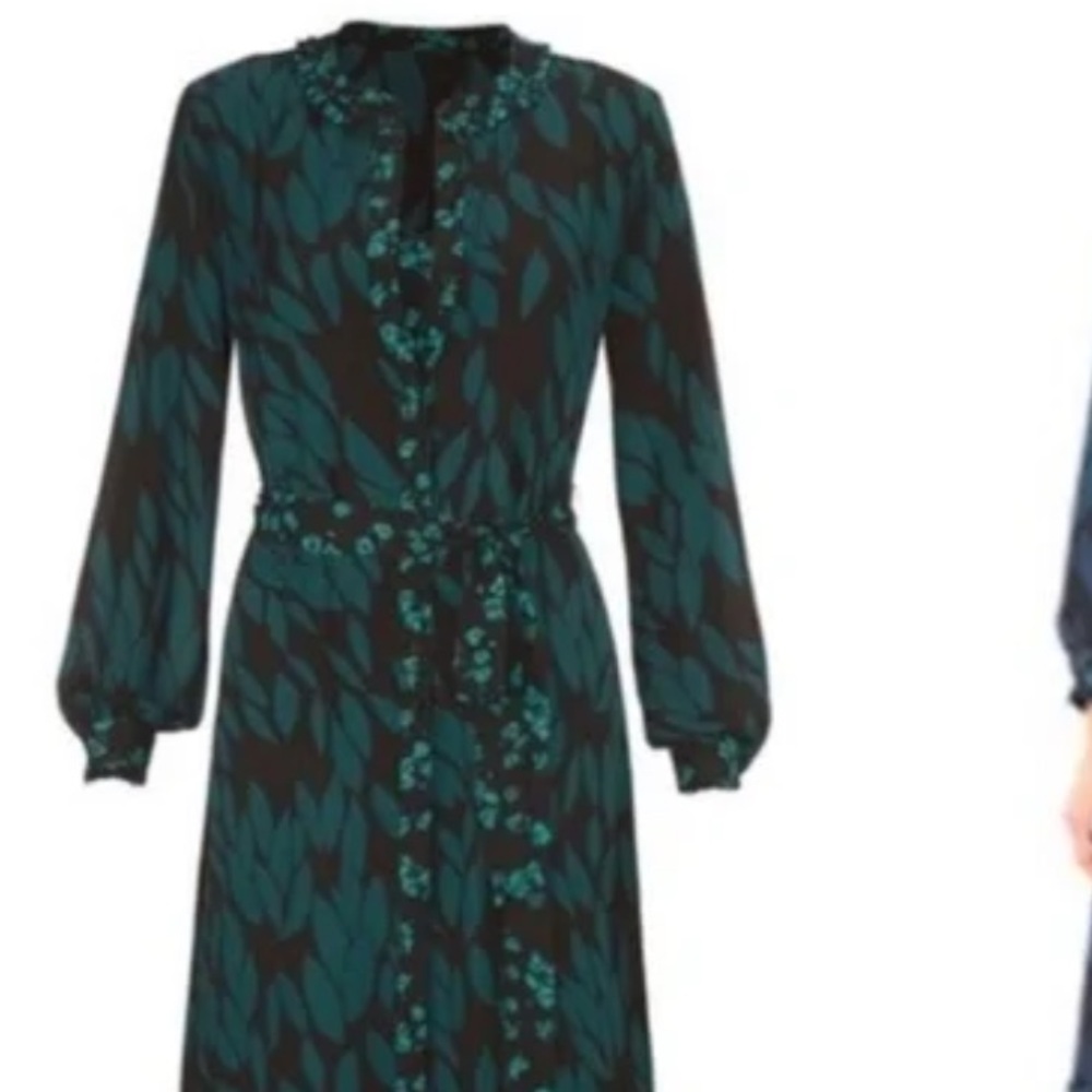 CAbi Teal and Black Long Length Patterned Blouse Dress Top Tunic Duster
